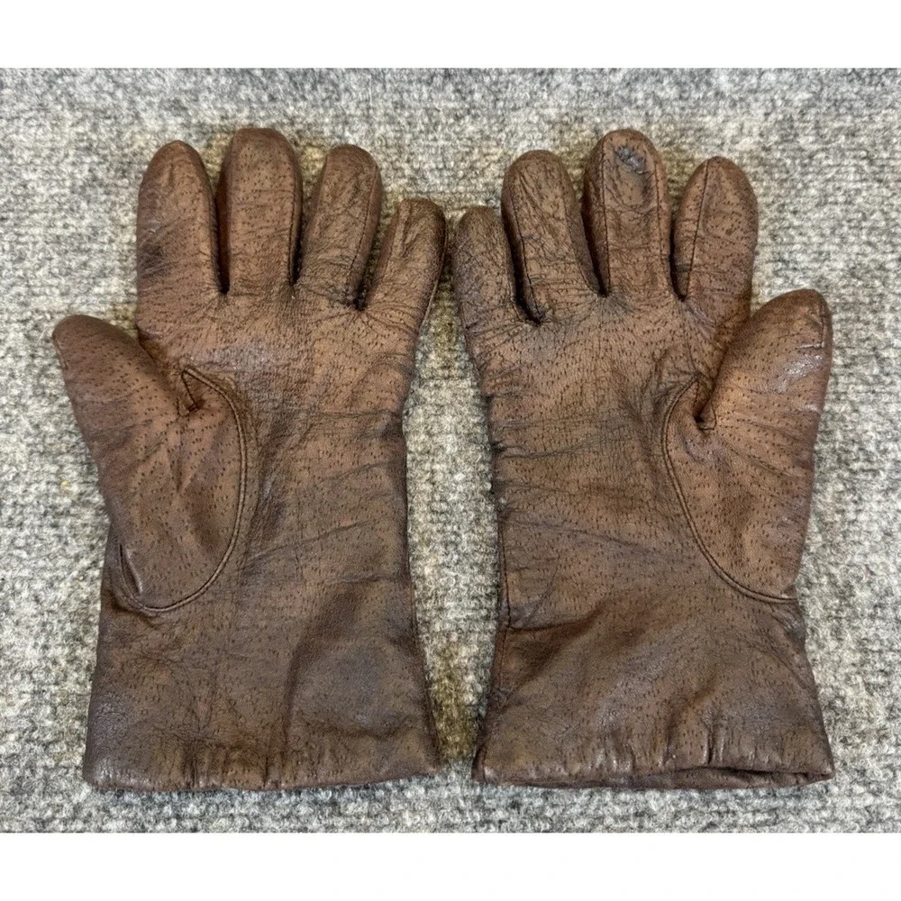 Women's Brown Leather Gloves Size L Acrylic Lined Hanes Her Way